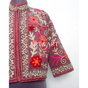 Chaqueta Corta con Bordado Floral Vintage, Forro de Algodón a Rayas, Hecha a Mano, Transpirable, de Secado Rápido, Estilo Informal para Fiestas - Product Image 5