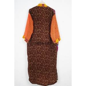 Women High Quality Soft Vintage <b>Thermal</b> Silk Maternity Gown Recycled Indian Silk Sari Kimono 2 Pocket Front Side Belt Bohemian - Product Image 5