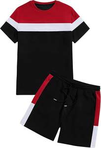 Ensemble de survêtements d'été décontractés pour hommes, t-shirt et short Colorblock respirant à manches courtes, 2 pièces - Product Image 4