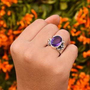 Unique pur 925 argent Sterling naturel améthyste ovale à facettes pierres précieuses fabriqués à la main lunette réglage anneaux Fine fête de mariage - Product Image 5