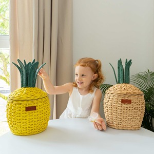 Panier de rangement multifonctionnel en rotin naturel ananas, moderne et écologique, jaune - Product Image 5