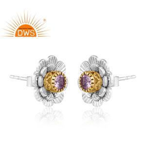 ต่างหูเม็ดเดี่ยวอัญมณีแทนซาไนต์ธรรมชาติเงินละเอียดผู้ผลิตเครื่องประดับตามสั่ง - Product Image 2