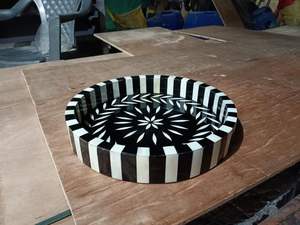 Bandeja con incrustaciones de hueso de estilo, bandeja de servicio hecha a mano, incrustaciones de hueso de lujo, desayuno de Ramadán, comida, fruta, café, té, bandeja decorativa a bajo - Product Image 4