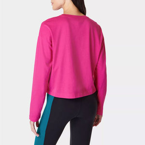 T-shirts à manches longues pour femmes personnalisés, écologiques, 100% coton, couleur unie, décontractés, anti-froissement, séchage rapide, haute qualité, été - Product Image 3