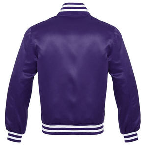 Veste bomber classique en satin pour homme, collection violet bordeaux, bordure côtelée rayée, boutons-pression, veste de baseball sportive, style lettreman - Product Image 2