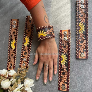 Nueva llegada Venta caliente occidental elegante hecho a mano pintado cuero mecanizado mano brazalete pulseras Unisex uso diario accesorio de moda - Product Image 4