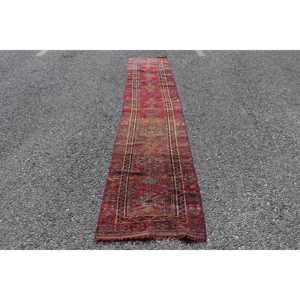 พรมวินเทจขนาด 2.3x11.3 ฟุต, พรมตุรกี, พรมขนสัตว์สีน้ำตาลแดงไล่เฉด - Product Image 1