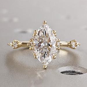 Bague de fiançailles vintage en or massif 14 carats 18 carats, taille marquise, diamant cultivé en laboratoire, certifiée GIA IGI, pour femmes, en vrac - Product Image 1