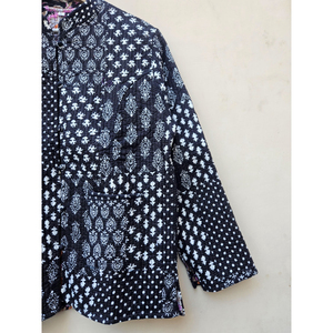 Indien fait à la main d'inspiration Vintage femmes automne hiver respirant matelassé coton lin veste confortable ajustement noir blanc Unique - Product Image 3