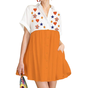 Vestido Informal Hasta la Rodilla con Cuello Camisero, Color Blanco y Naranja, de Equipos Famosos para el Día del Partido, Hecho a Mano con Lentejuelas, Transpirable y Cómodo, OEM - Product Image 1