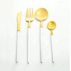 Couteau en or de luxe cuillère fourchette couverts en acier inoxydable moderne métal vente en gros ensemble de couverts de luxe manche noir pour la fête de tous les jours - Product Image 2