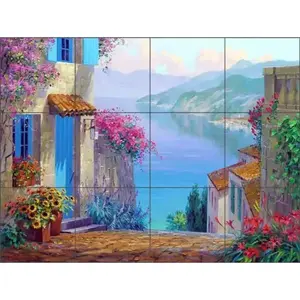 Mikki Senkarik Lake Como Art Mural de cerámica MSA146 Mediterranean Tile Backsplash para lavabos de baño - Product Image 1