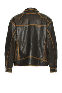 Chaqueta Bomber Impermeable de Cuero Sintético con Costuras Degradadas Personalizadas para Hombre, Estilo Vintage de Cuero Genuino, Ajuste Holgado, Primavera - Product Image 3