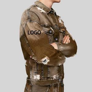 เสื้อแจ็คเก็ตผ้ายีนส์แบบมีรอยขาดสำหรับผู้ชายเสื้อโค้ทผ้ายีนส์ใส่กลางแจ้งฤดูหนาว - Product Image 4