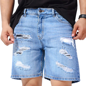 Bermuda confortable en denim déchiré à prix d'usine pour hommes personnalisé coupe décontractée solide pas cher short en jean décontracté - Product Image 1