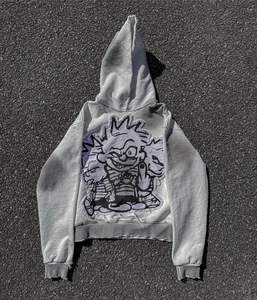 Sudadera con capucha de gran tamaño bordada personalizada Unisex Vintage Acid Wash Sun Faded Men's Distressed Pullover Sudaderas con capucha impermeables - Product Image 1