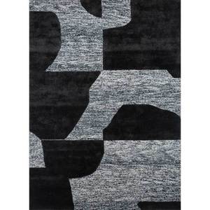 Alfombra de Lana y Viscosa Tejida a Mano en Gris y Negro con Patrón Abstracto para Decoración de Sala de Estar TNQ-3232 - Product Image 1