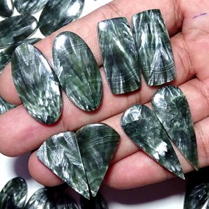 100% par de serafinita Natural, mezcla de piedras preciosas sueltas, par de cabujones, piedras preciosas sueltas, par de piedras preciosas naturales, uso de piedras preciosas, fabricación de joyas - Product Image 4