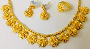 Ensemble de mode en cuivre plaqué or vintage 18 carats comprenant collier boucles d'oreilles diamant perle pierres cadeau pour lui/elle conçu USA France - Product Image 2