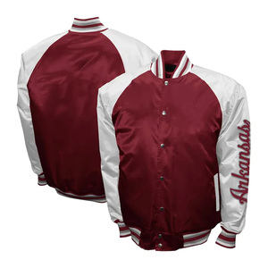 Chaqueta Bomber de Béisbol Bordada de Satén Fino Resistente al Viento de Arkansas, Estilo Universitario High Street Varsity, Servicio OEM - Product Image 4