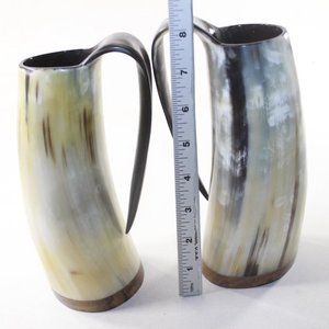 <b>Set</b> of 2 <b>Large</b> Viking Drinking Wine <b>Mugs</b> in Natural Horn Perfect for Wedding Parties and Bar Accessories - Product Image 4