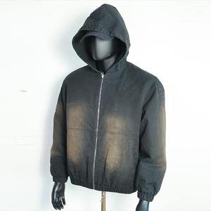 Custom Heavyweight Thick Cotton Winter Sun Faded Acid Washed Zip Hoodies Street Wear Distressed Vintage <b>Zipper</b> <b>Jacket</b> Quick Dry - Product Image 2