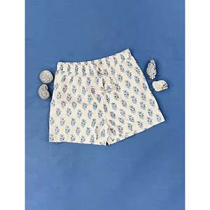 กางเกงขาสั้นผ้าฝ้ายพิมพ์ลายบล็อก-ผ้าฝ้าย 100% เอวกลาง ระบายอากาศได้ดี ตกแต่งลวดลาย ไซส์ใหญ่ - Product Image 1