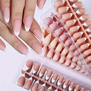 Kit de 300 faux ongles mats colorés à presser, style French, en gel, pour nail art - Product Image 1