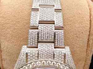 Montre de luxe à mouvement mécanique en acier inoxydable avec verre, entièrement sertie de moissanite, chiffres romains classiques, best-seller - Product Image 4