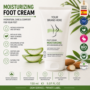 Crema Hidratante para Pies de Marca Privada 150ml OEM |   Cuidado de los pies hidratante y reparador, antiolor, de rápida absorción |   Vegano Natural España UE - Product Image 1