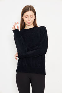 เสื้อสเวตเตอร์แบบถักโอเวอร์ไซส์สำหรับผู้หญิงคอกลมมีขนยาวนุ่ม - Product Image 2