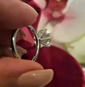 Anillo de Compromiso Vintage para Mujer, TISHYA DIAMOND, Plata de Ley 925, Corte Moissanita, Engaste de Puntas, 5 g, para Regalo de Aniversario de Bodas - Product Image 4