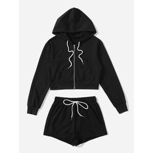 Ensemble de survêtement décontracté pour femme, couleur unie, automne-hiver, sweat à capuche zippé à manches longues et pantalon, vêtements de sport en gros 2026 - Product Image 4