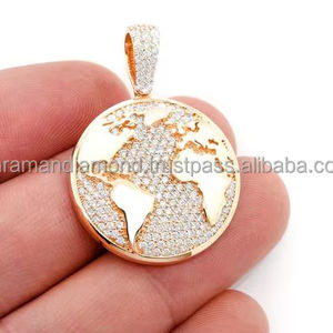Colgante de Globo Terráqueo Grande Personalizado, Geométrico, de Plata 925, Chapado en Oro Amarillo, con Diamante Cultivado en Laboratorio, para Regalos de Cumpleaños y Compromiso, Unisex - Product Image 2