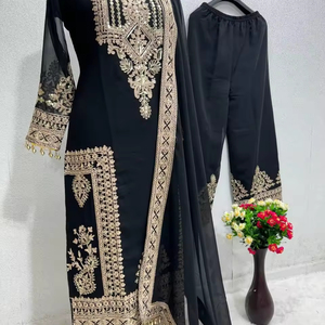 Gaun desainer gaya Bollywood harga grosir untuk wanita pakaian India 3 buah dengan teknik celup benang pola bordir