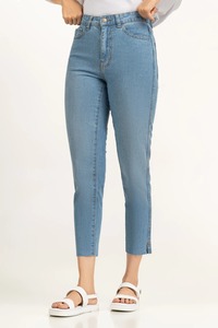 กางเกงยีนส์เอวสูงสำหรับผู้หญิง, กางเกงยีนส์แบบขาดสำหรับผู้หญิง - Product Image 4