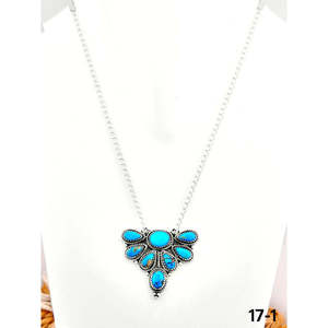 Collier en turquoise de Kingman du sud-ouest et argent sterling, fait main, motif en forme de fleur - Product Image 1