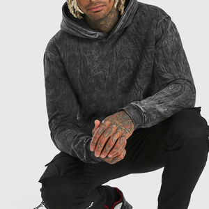 Wholesale Custom Vintage 350gsm Acid Washed Ripped Hoodie Men High Quality Heavy Weight Thermal Winter Streetwear Embroidered - Product Image 4