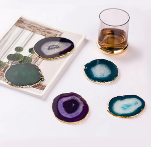 Ágata Natural para cocina, accesorio de Arte de gemas, rebanada de ágata verde, posavasos con revestimiento de oro, regalo, venta al por mayor - Product Image 3