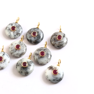 จี้พลอยโอปอลแบบธรรมชาติ Dendrite จี้แบบฝังจี้แฟชั่นเครื่องประดับ925ชุบทองด้วยเงินและอัญมณีทรงหลวม2ชั้น - Product Image 2