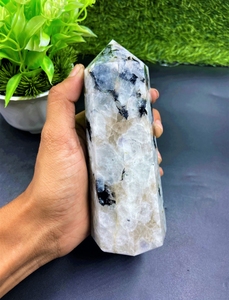 Tour de pierre de lune arc-en-ciel, pointe de cristal arc-en-ciel Obelisk naturel blanc bleu minéral guérison Chakra Quartz Reiki pierre Flashy - Product Image 2