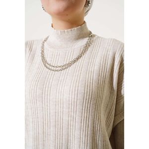 ชุดเสื้อถัก2ชิ้นสีเบจยาวคอตั้งทำจากโครง - Product Image 2