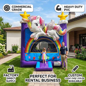 Château gonflable commercial licorne ailée 10x10, château sauteur étoile arc-en-ciel pour <span class=keywords><strong>location</strong></span> de fêtes d'enfants - Product Image 1