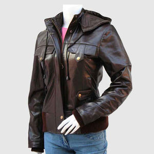 2025 chaqueta de cuero para mujer más vendida con capucha extraíble Casual piel de cordero real marrón y negro chaqueta de cuero para mujer - Product Image 3
