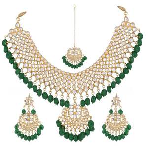 Conjunto de Joyería de Boda Clásica India, Collar y Aretes Tradicionales de Cristal Kundan con Perlas de Imitación para Mujer, Verde - Product Image 2