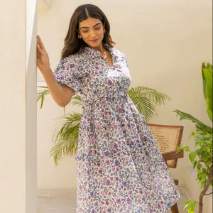 Indian Hand <b>Block</b> Cotton Short Sleeve Sweet Bride Wedding Eco-Friendly Floral <b>Print</b> Summer Dress Personalized Gift - Product Image 1