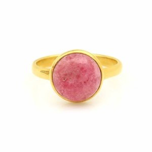 Anillo de boda unisex de plata de ley con bisel de rodocrosita natural de 10 mm, oro de 18k y rodio, joyería delicada para fiestas - Product Image 1