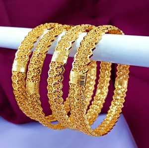 <b>Indian</b> Manufacturer Jewelry Supplier Traditional Gold Plated Floral Dubai Style Bridal Bracelet <b>Bangles</b> Jewellery Set for Women - Product Image 3