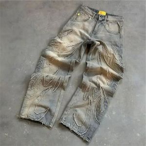 Pantalones vaqueros de calle para hombre, pantalones vaqueros holgados de alta calidad personalizados para hombre, pantalones vaqueros negros bordados - Product Image 2