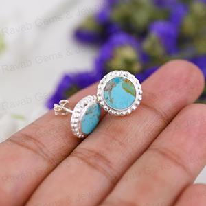 Top vente 9mm Mohave Arizona Turquoise pierre précieuse à la main 925 argent plaqué rhodium Designer Boho boucles d'oreilles Navajo bijoux - Product Image 3